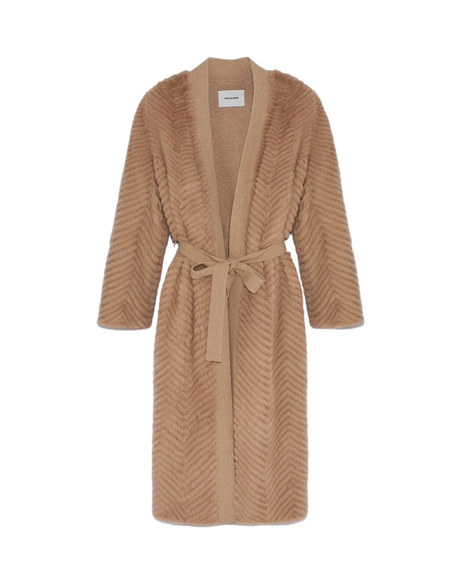 Yves Salomon Merino Knit and Mink Long Jacket in Khaki Yves Salomon Merino Knit and Mink Long Jacket in Khaki | Women | Coveti
