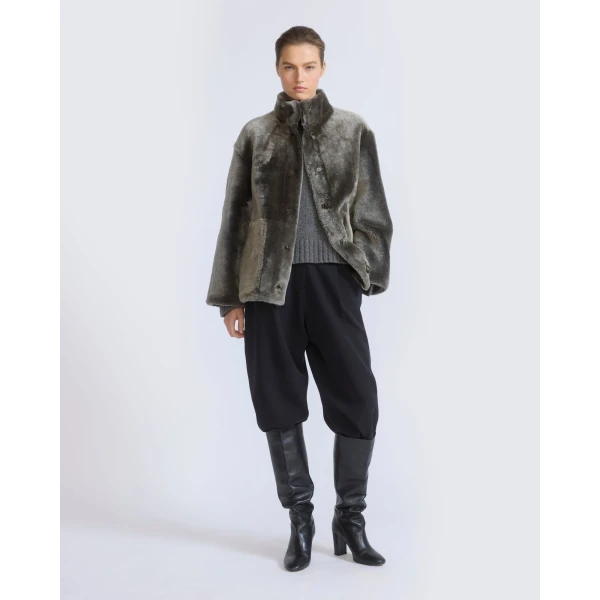 Yves Salomon Merino Lambskin Shearling Jacket in Light Khaki | Shearling Jackets | Coveti
