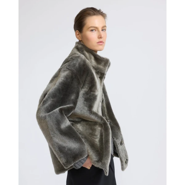 Yves Salomon Merino Lambskin Shearling Jacket in Light Khaki | Shearling Jackets | Coveti