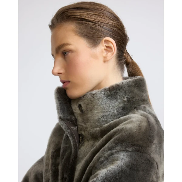 Yves Salomon Merino Lambskin Shearling Jacket in Light Khaki | Shearling Jackets | Coveti