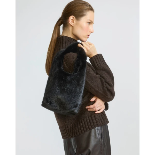 Yves Salomon Mink Fur Bag with Lambskin Details in Black | Shoulder & Crossbody Bags | Coveti