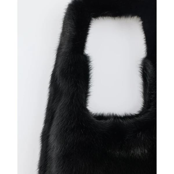 Yves Salomon Mink Fur Bag with Lambskin Details in Black | Shoulder & Crossbody Bags | Coveti