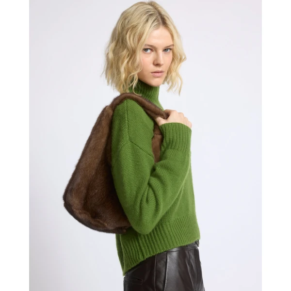 Yves Salomon Mink Fur Bag with Lambskin Details in Brown | Shoulder & Crossbody Bags | Coveti