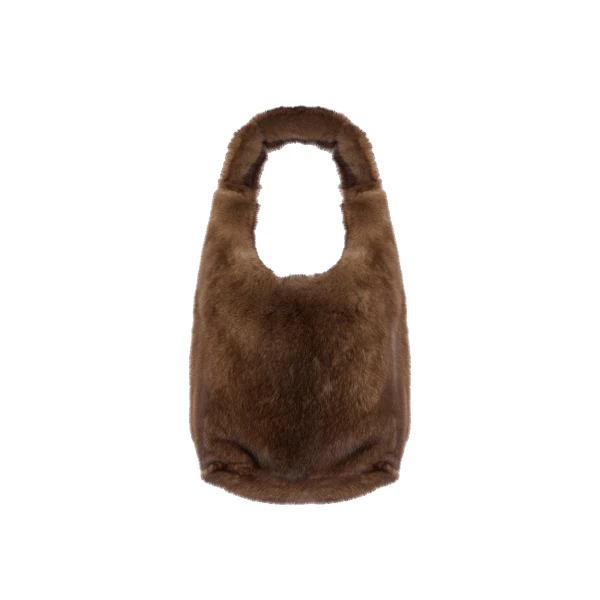 Mink Fur Bag with Lambskin Details in Brown