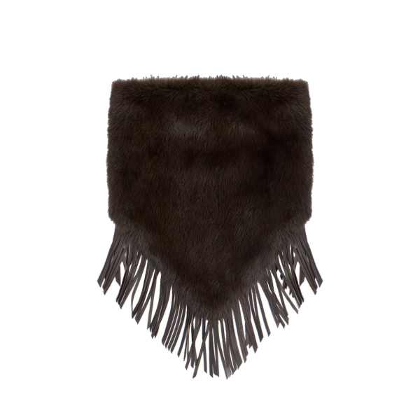 Yves Salomon Mink Fur Bandana with Lamb Leather Fringes in Brown | Scarves | Coveti