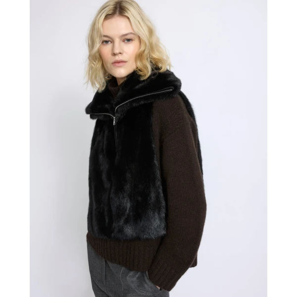 Yves Salomon Mink Fur Bib in Black | Scarves | Coveti