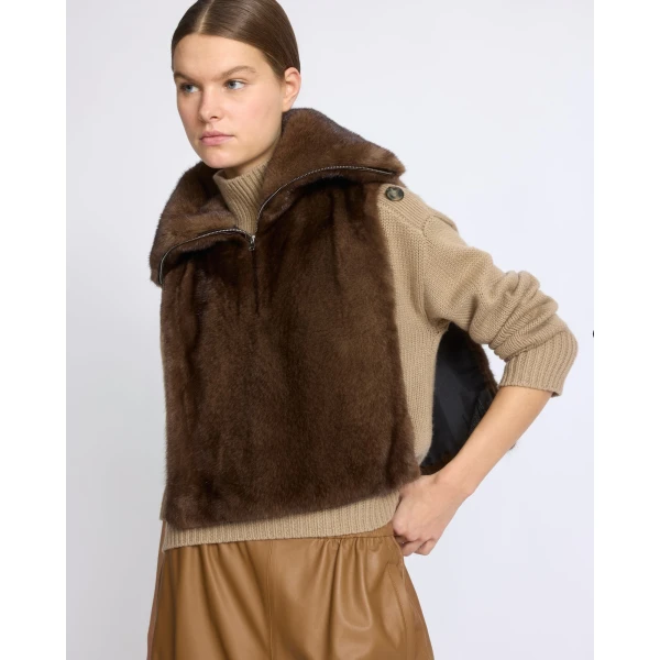 Yves Salomon Mink Fur Bib in Brown | Scarves | Coveti