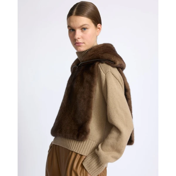 Yves Salomon Mink Fur Bib in Brown | Scarves | Coveti