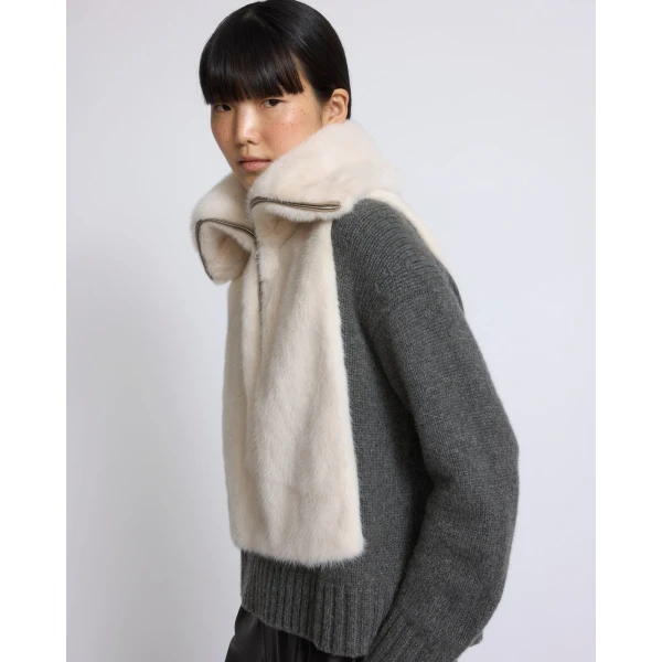 Yves Salomon Mink Fur Bib in White | Scarves | Coveti