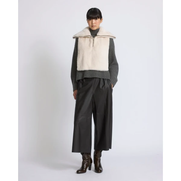Yves Salomon Mink Fur Bib in White | Scarves | Coveti