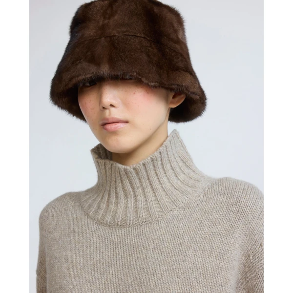Yves Salomon Mink Fur Bucket Hat in Brown | Hats | Coveti