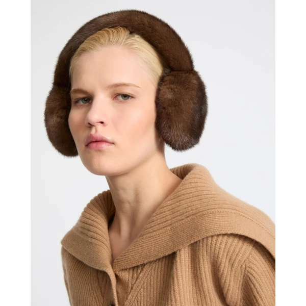 Yves Salomon Mink Fur Earmuffs in Brown | Hats | Coveti