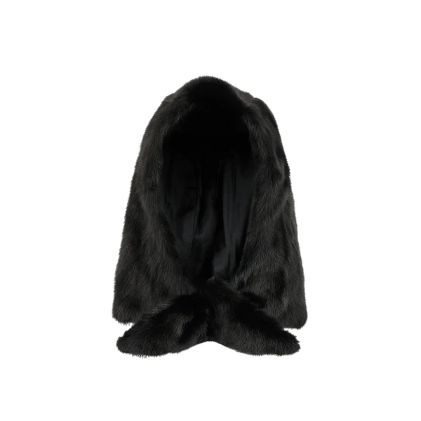 Mink Fur Hood in Black