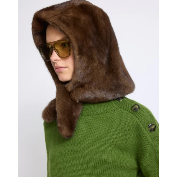 Yves Salomon Mink Fur Hood in Brown | Hats | Coveti