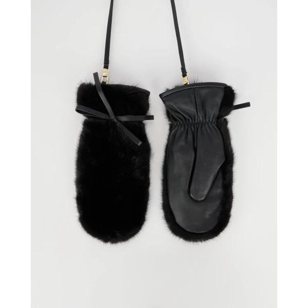 Yves Salomon Mink Fur and Leather Mittens in Black | Gloves | Coveti