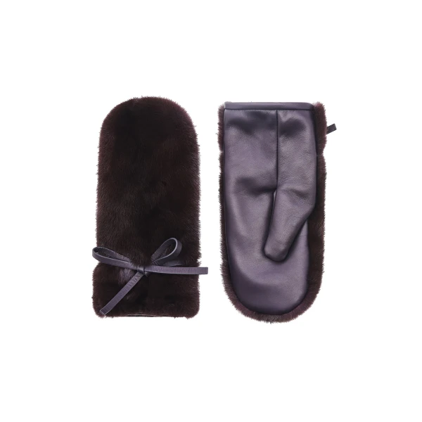 Yves Salomon Mink Fur and Leather Mittens in Bordeaux | Women | Coveti