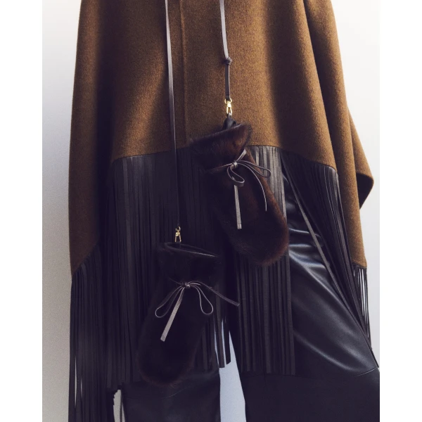 Yves Salomon Mink Fur and Leather Mittens in Brown | Gloves | Coveti