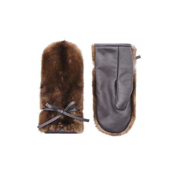 Yves Salomon Mink Fur and Leather Mittens in Brown | Women | Coveti