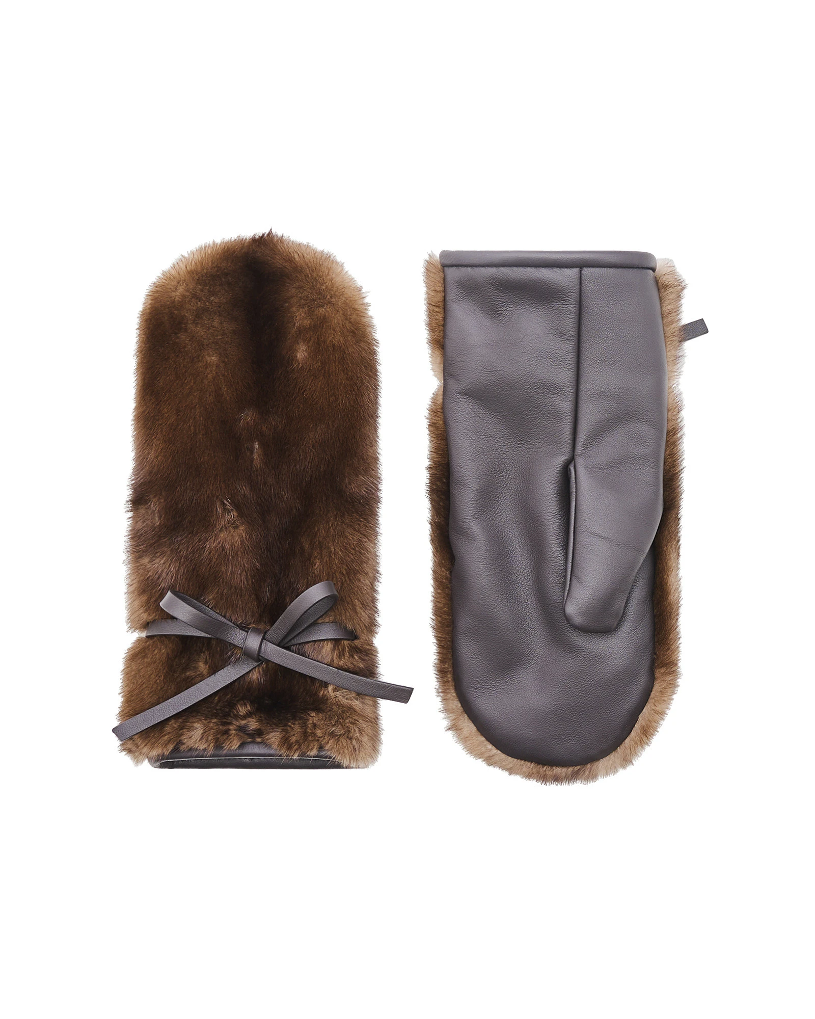 Yves Salomon Mink Fur and Leather Mittens in Brown Yves Salomon Mink Fur and Leather Mittens in Brown | Women | Coveti