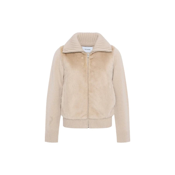 Mink Fur and Merino Knit Jacket in Beige