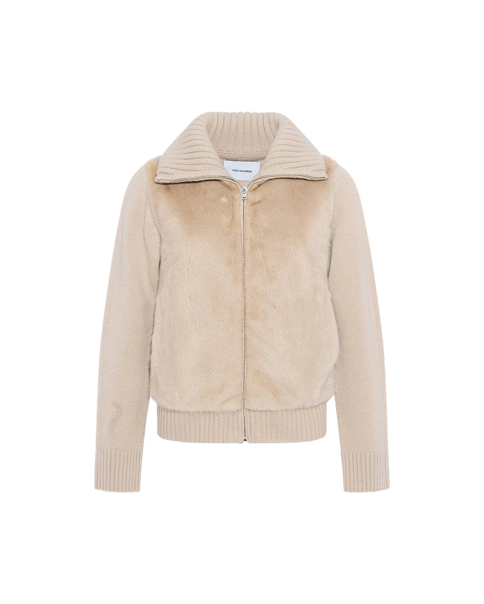 Yves Salomon Mink Fur and Merino Knit Jacket in Beige Yves Salomon Mink Fur and Merino Knit Jacket in Beige | Mink Jacket | Coveti