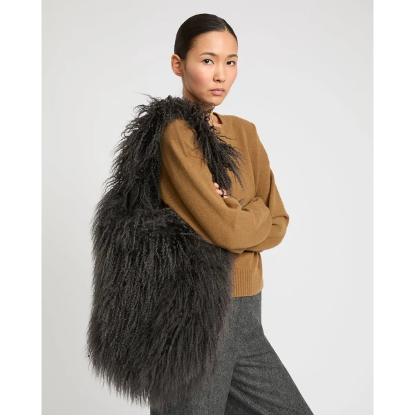 Yves Salomon Mongolian Lambskin Bag in Grey | Shoulder & Crossbody Bags | Coveti