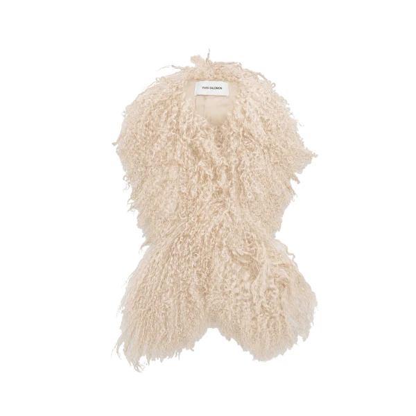 Yves Salomon Mongolian Shearling Scarf in Beige | Scarves | Coveti