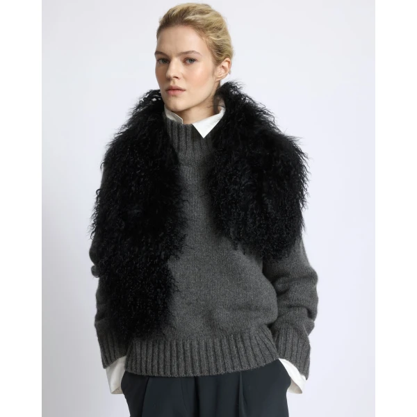 Yves Salomon Mongolian Shearling Scarf in Black | Scarves | Coveti