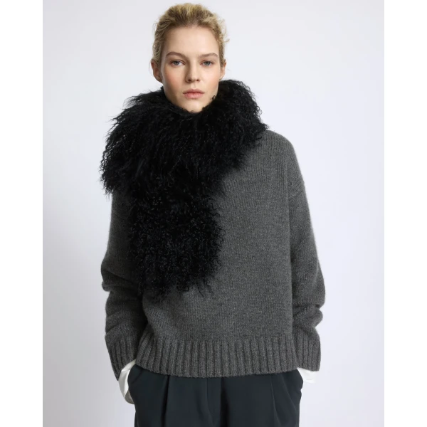Yves Salomon Mongolian Shearling Scarf in Black | Scarves | Coveti
