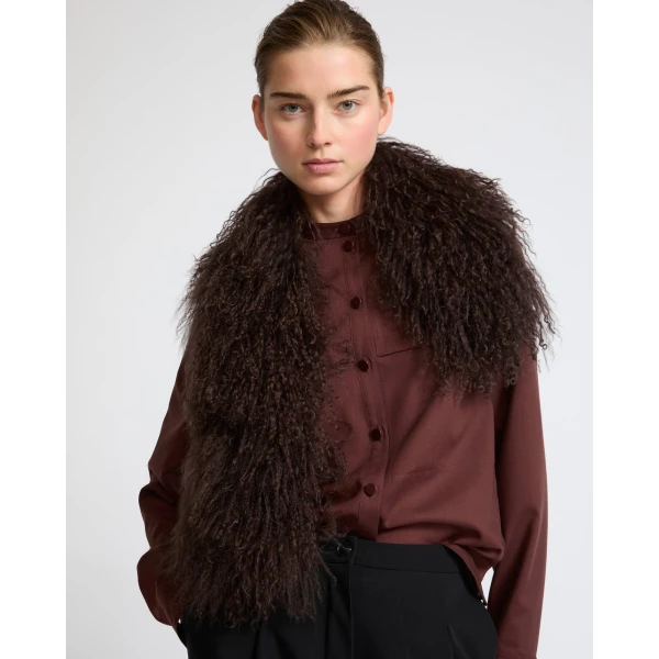 Yves Salomon Mongolian Shearling Scarf in Brown | Scarves | Coveti