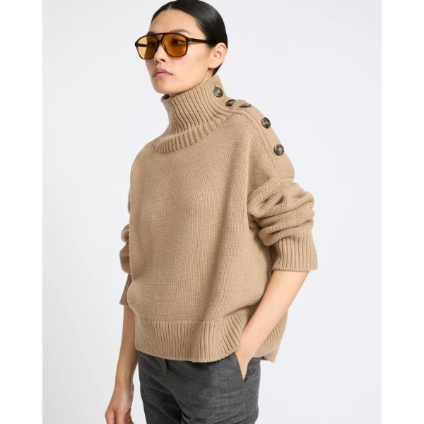 Yves Salomon Oversized Cashmere Wool Knit Jumper in Beige | Sweaters | Coveti