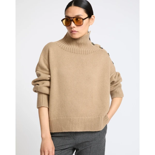 Yves Salomon Oversized Cashmere Wool Knit Jumper in Beige | Sweaters | Coveti