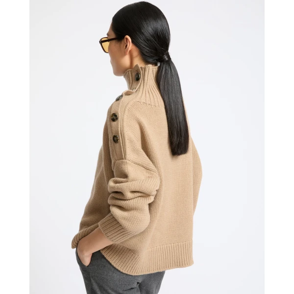 Yves Salomon Oversized Cashmere Wool Knit Jumper in Beige | Sweaters | Coveti