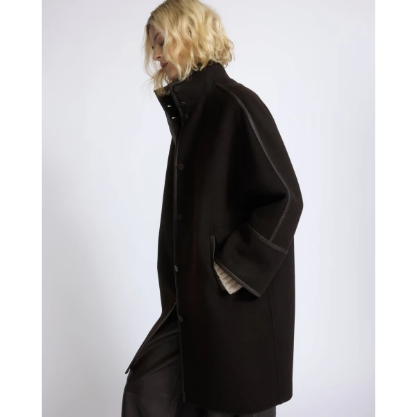 Yves Salomon Oversized Double-Faced Wool Cashmere Coat in Brown | Wool Coat | Coveti