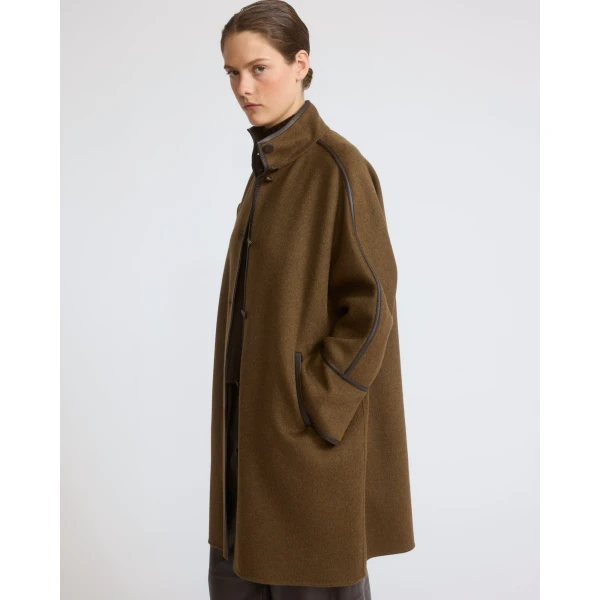 Yves Salomon Oversized Double-Faced Wool Cashmere Coat in Brown | Wool Coat | Coveti