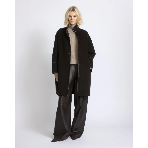 Yves Salomon Oversized Double-Faced Wool Cashmere Coat in Brown | Wool Coat | Coveti