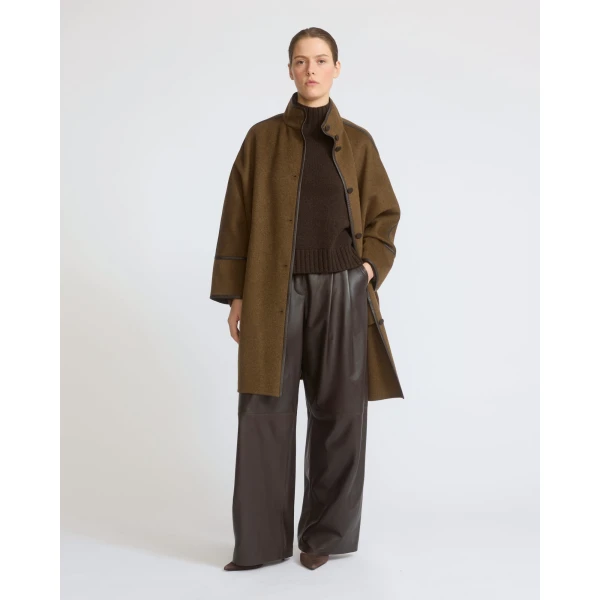 Yves Salomon Oversized Double-Faced Wool Cashmere Coat in Brown | Wool Coat | Coveti