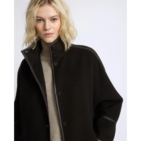 Yves Salomon Oversized Double-Faced Wool Cashmere Coat in Brown | Wool Coat | Coveti