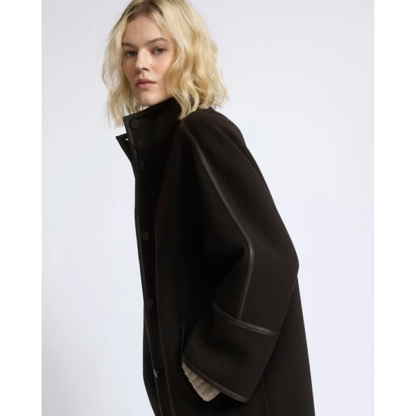 Yves Salomon Oversized Double-Faced Wool Cashmere Coat in Brown | Wool Coat | Coveti