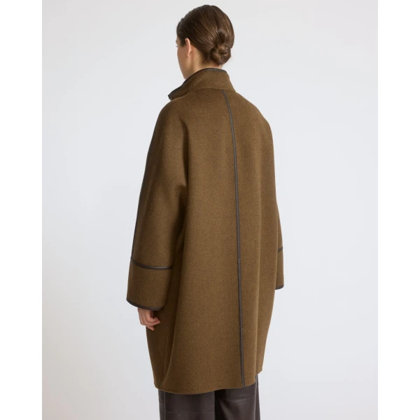 Yves Salomon Oversized Double-Faced Wool Cashmere Coat in Brown | Wool Coat | Coveti