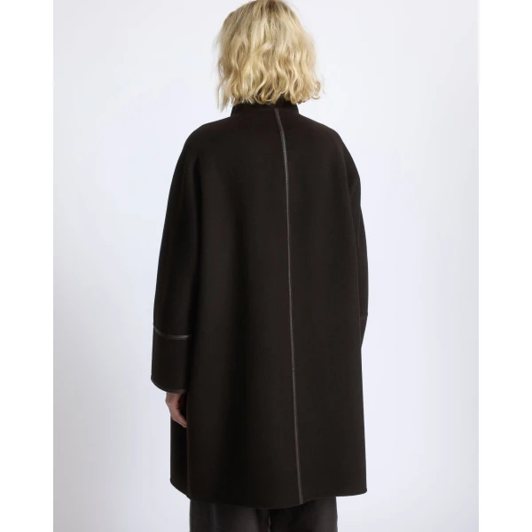 Yves Salomon Oversized Double-Faced Wool Cashmere Coat in Brown | Wool Coat | Coveti