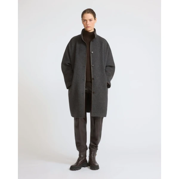 Yves Salomon Oversized Double-Faced Wool Cashmere Coat in Grey | Wool Coat | Coveti