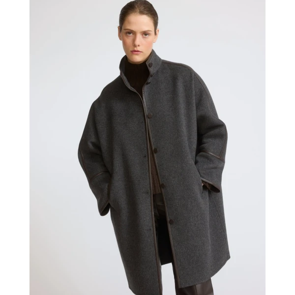 Yves Salomon Oversized Double-Faced Wool Cashmere Coat in Grey | Wool Coat | Coveti