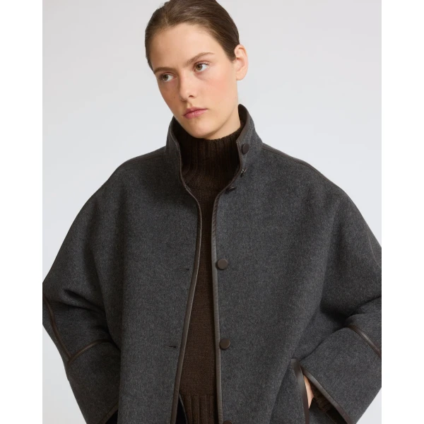Yves Salomon Oversized Double-Faced Wool Cashmere Coat in Grey | Wool Coat | Coveti