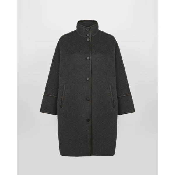 Yves Salomon Oversized Double-Faced Wool Cashmere Coat in Grey | Wool Coat | Coveti