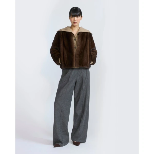 Yves Salomon Oversized Long-Haired Mink Fur Jacket in Brown | Mink Jacket | Coveti