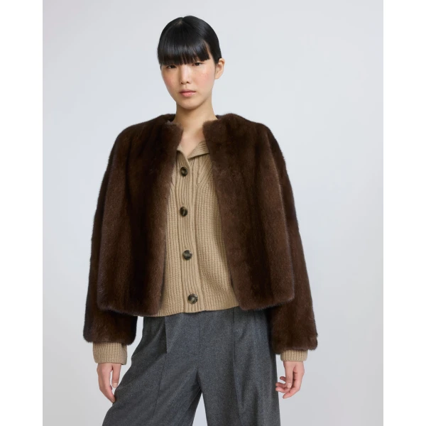 Yves Salomon Oversized Long-Haired Mink Fur Jacket in Brown | Mink Jacket | Coveti