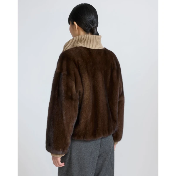 Yves Salomon Oversized Long-Haired Mink Fur Jacket in Brown | Mink Jacket | Coveti