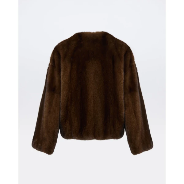 Yves Salomon Oversized Long-Haired Mink Fur Jacket in Brown | Mink Jacket | Coveti
