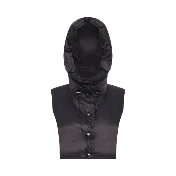 Yves Salomon Padded Hood Bib in Water-Repellent Technical Fabric in Black | Women | Coveti